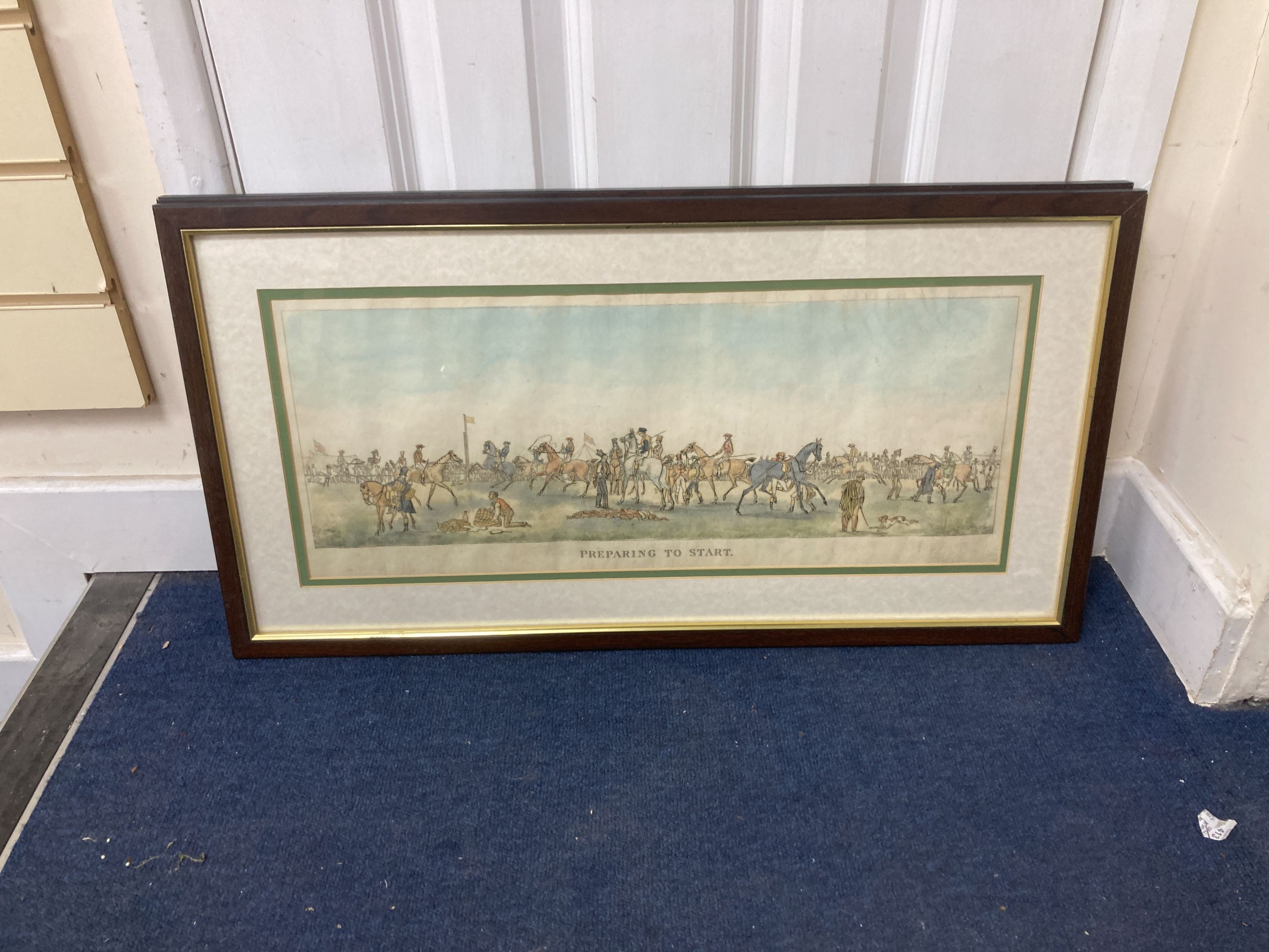 A set of 4 hand-coloured horse racing prints, 18 x 54cm.